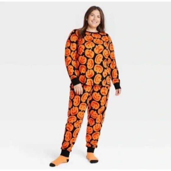 Hyde and EEK Women's 2 Pc Pajamas Black Orange Pumpkin Plus Size 3X NEW - Picture 1 of 4